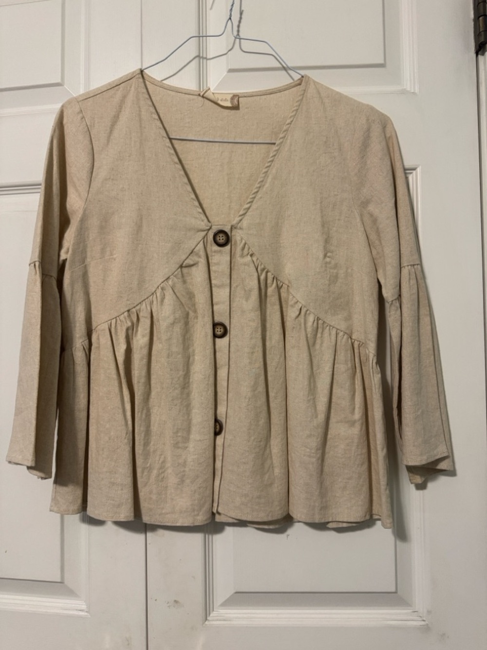 Attar’d state Button-Front Linen blended Peasant Blouse XS